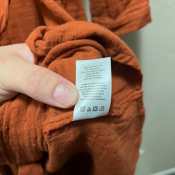 Coldwater Creek rust Orange Button Front Tie Waist Midi Dress Size Medium Fall - Picture 7 of 8